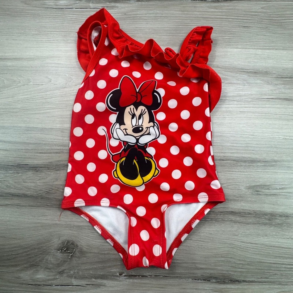 Disney Junior Minnie Mouse Red Polka Dot Ruffle One Piece Swimsuit 18M